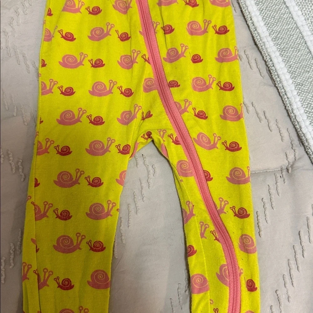 Kickee Pants Yellow and Pink Snail Print Footie